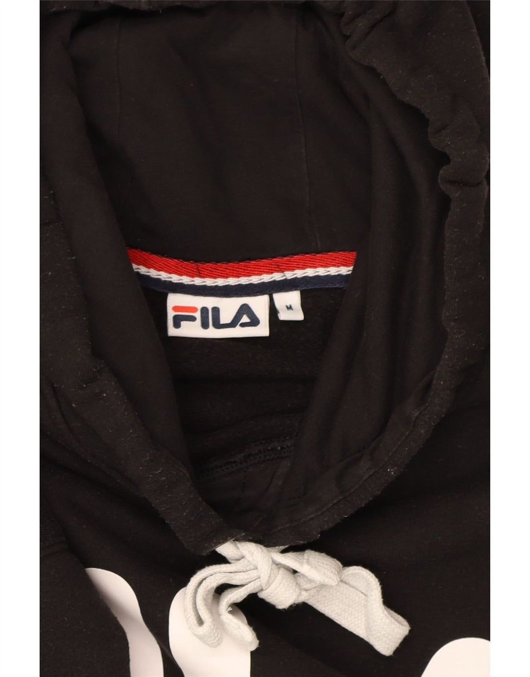 FILA Mens Graphic Hoodie Jumper Medium Black Cotton Vintage Fila and Second-Hand Fila from Messina Hembry 