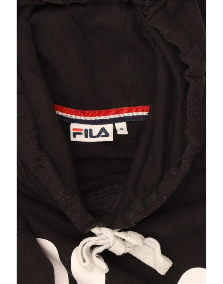 FILA Mens Graphic Hoodie Jumper Medium Black Cotton Vintage Fila and Second-Hand Fila from Messina Hembry 