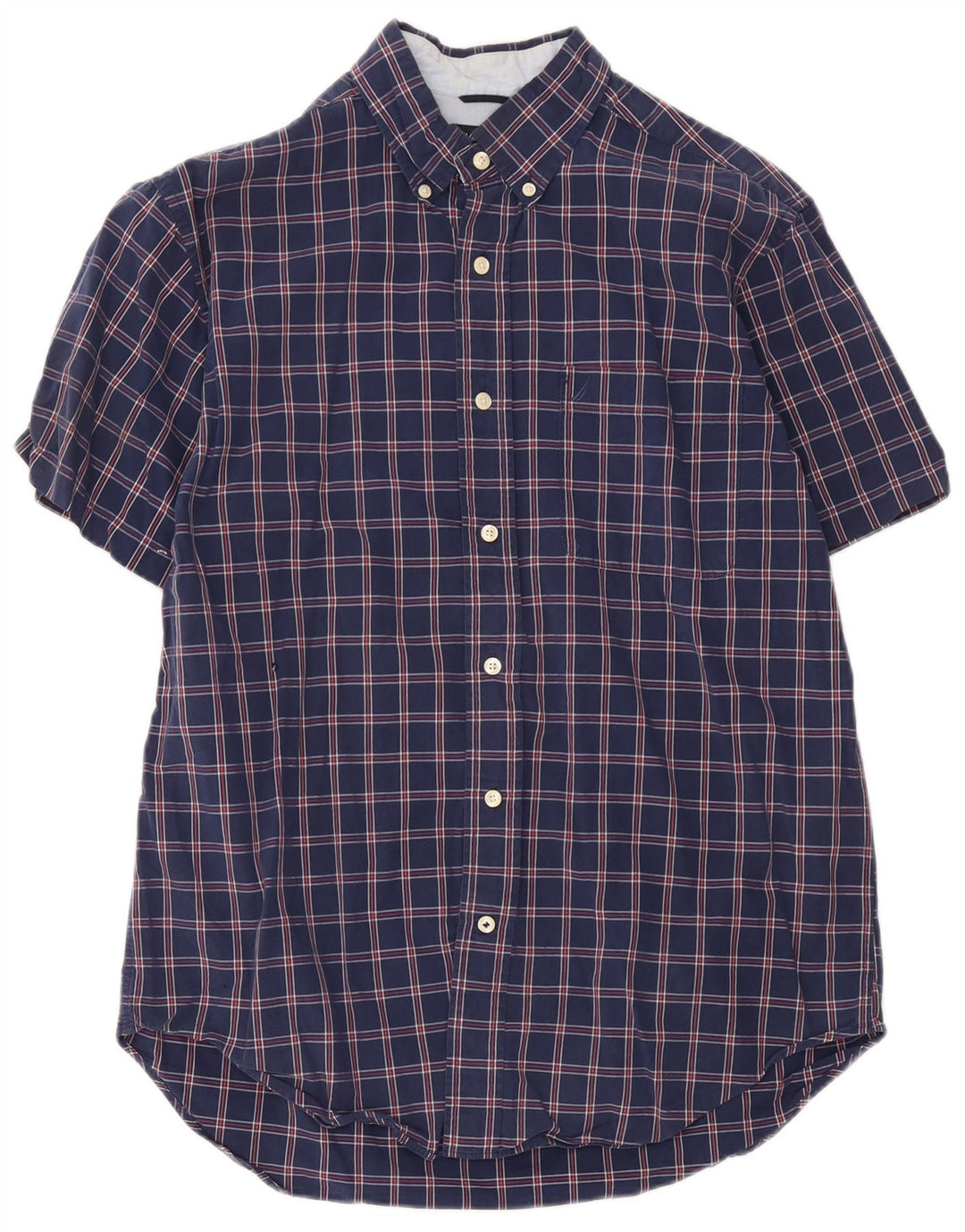 Nautica Camisa de manga corta para hombre de algodón a cuadros azul marino mediano