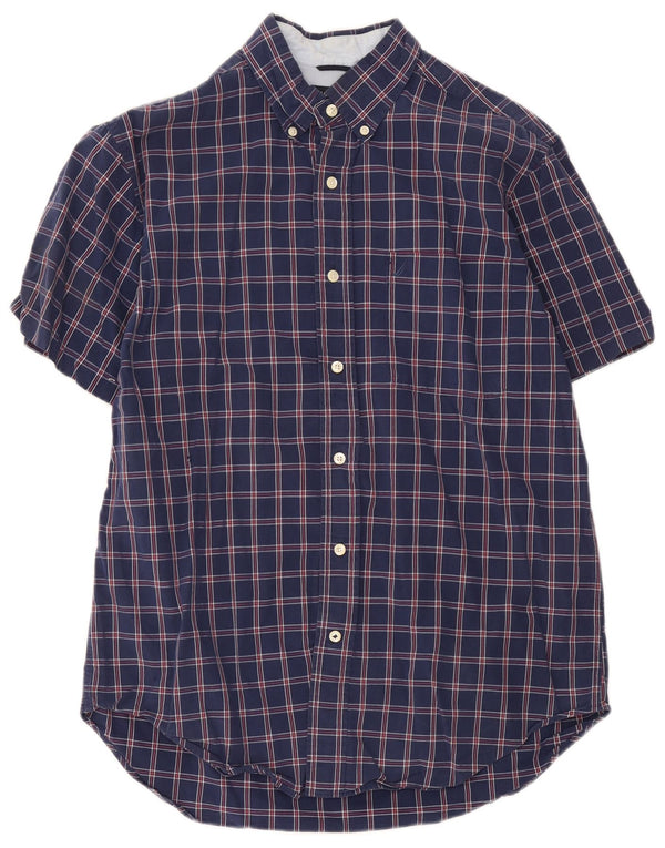 Nautica Camisa de manga corta para hombre de algodón a cuadros azul marino mediano