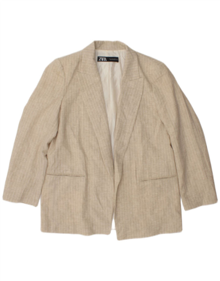 Zara Chaqueta Americana Abierta para Mujer UK 46 Grande Beige Rayas