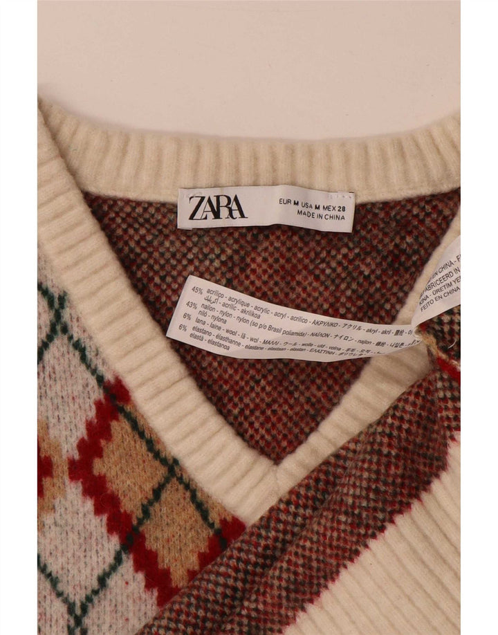 Zara Mujer Crop Vest Tank Top UK 40 Medium Multicolor Argyle/Diamond