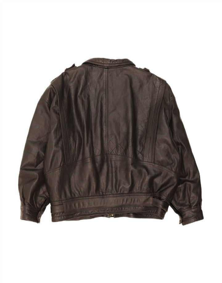 VINTAGE Chaqueta de cuero para hombre Reino Unido 44 2XL Cuero negro