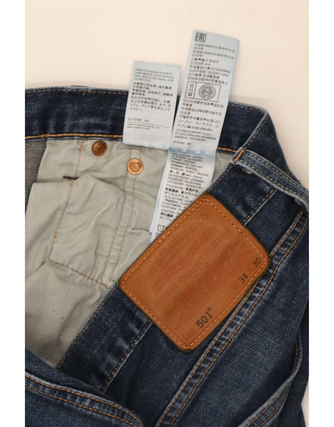 Levi's Hombre 501 Vaqueros Rectos W34 L30 Algodón Azul