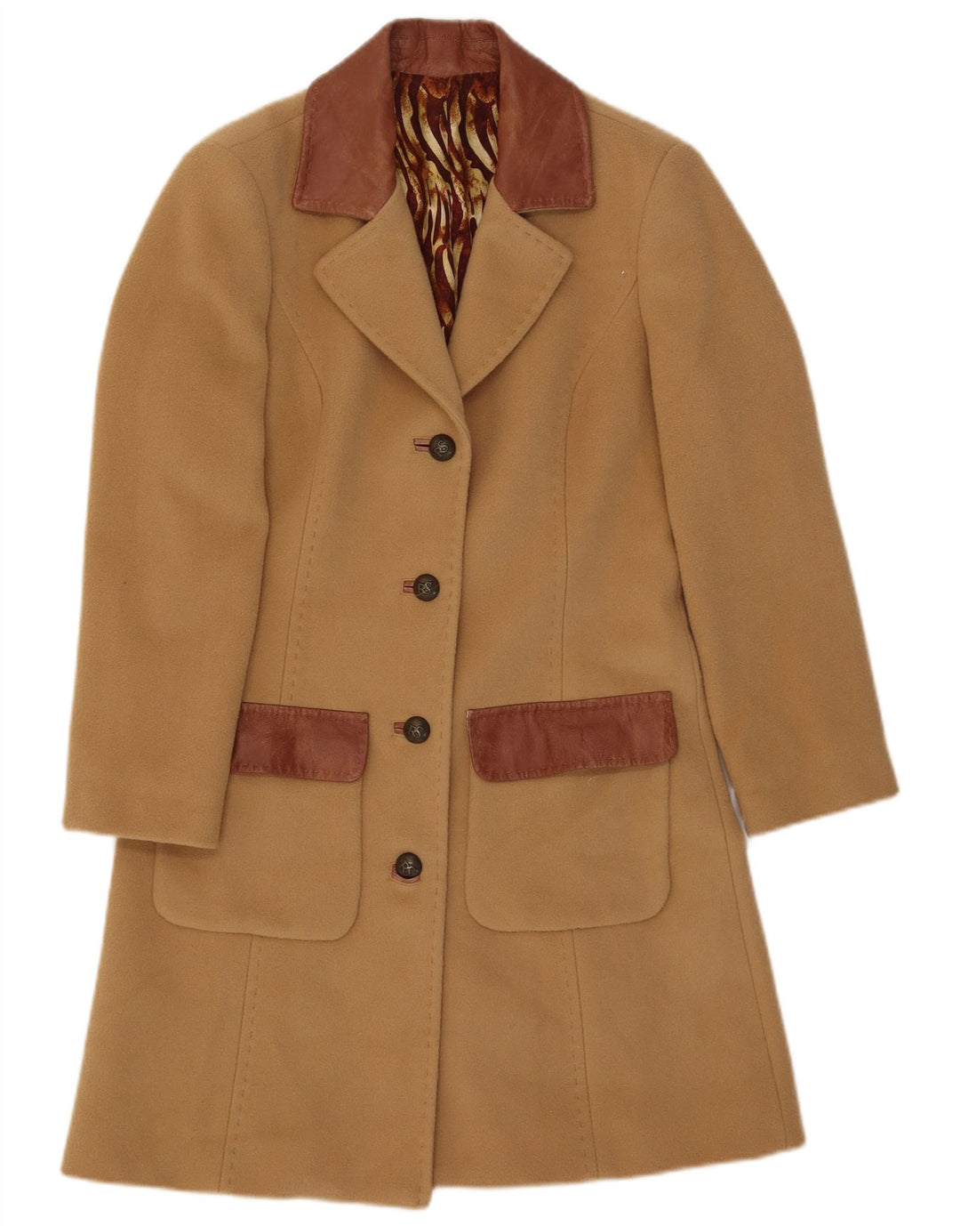 Vintage mujer abrigo Reino Unido 8 pequeño bloque de color beige