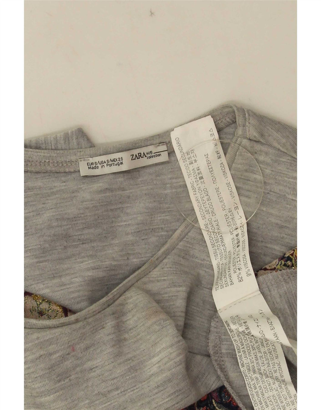 Zara Mujer Crop Vest Top UK 10 Small Gris Floral Poliéster