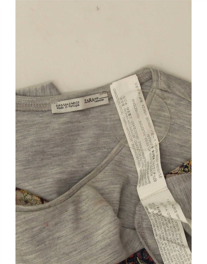Zara Mujer Crop Vest Top UK 10 Small Gris Floral Poliéster