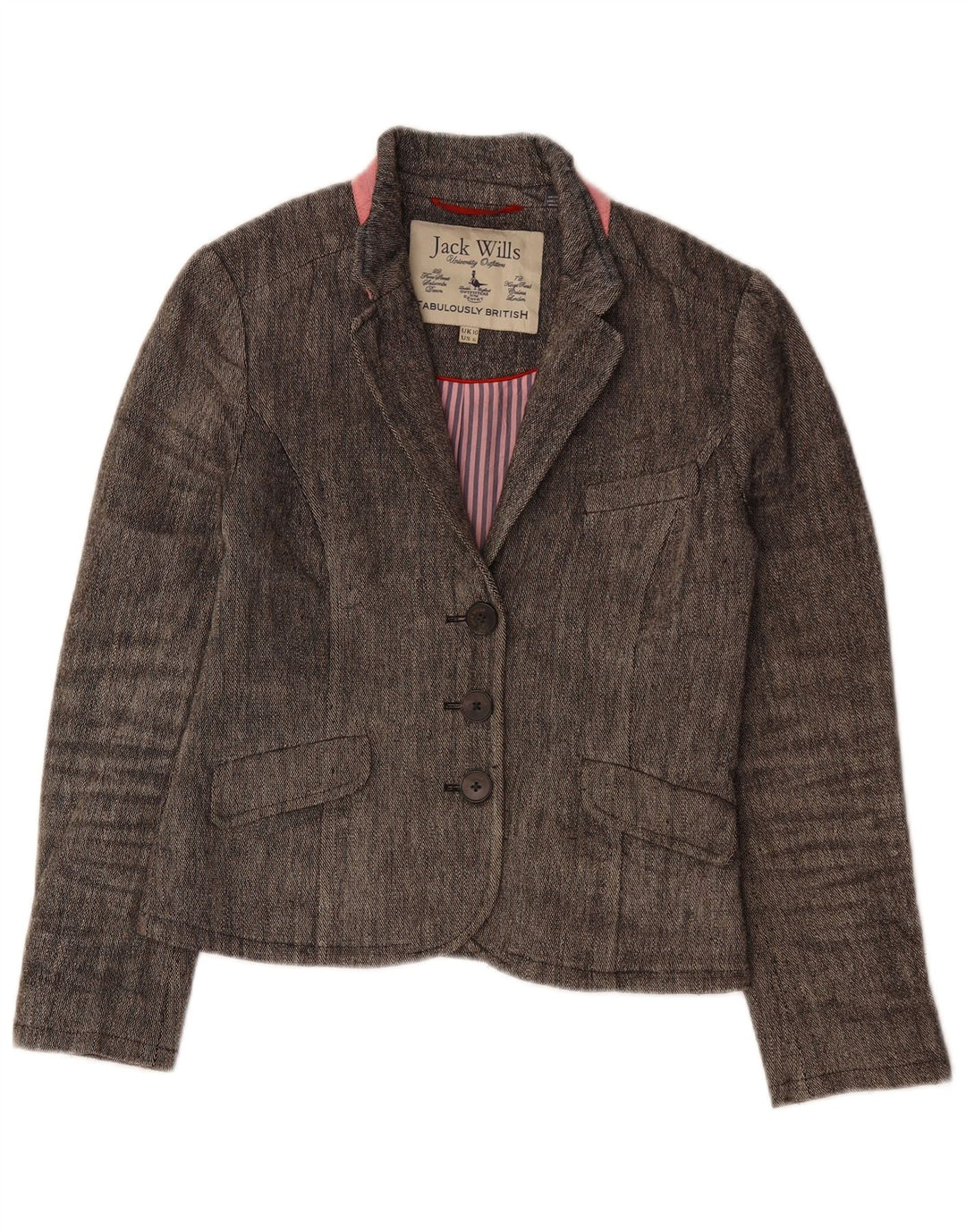 JACK WILLS Chaqueta tipo blazer de 3 botones para mujer UK 10 Small Grey Linen