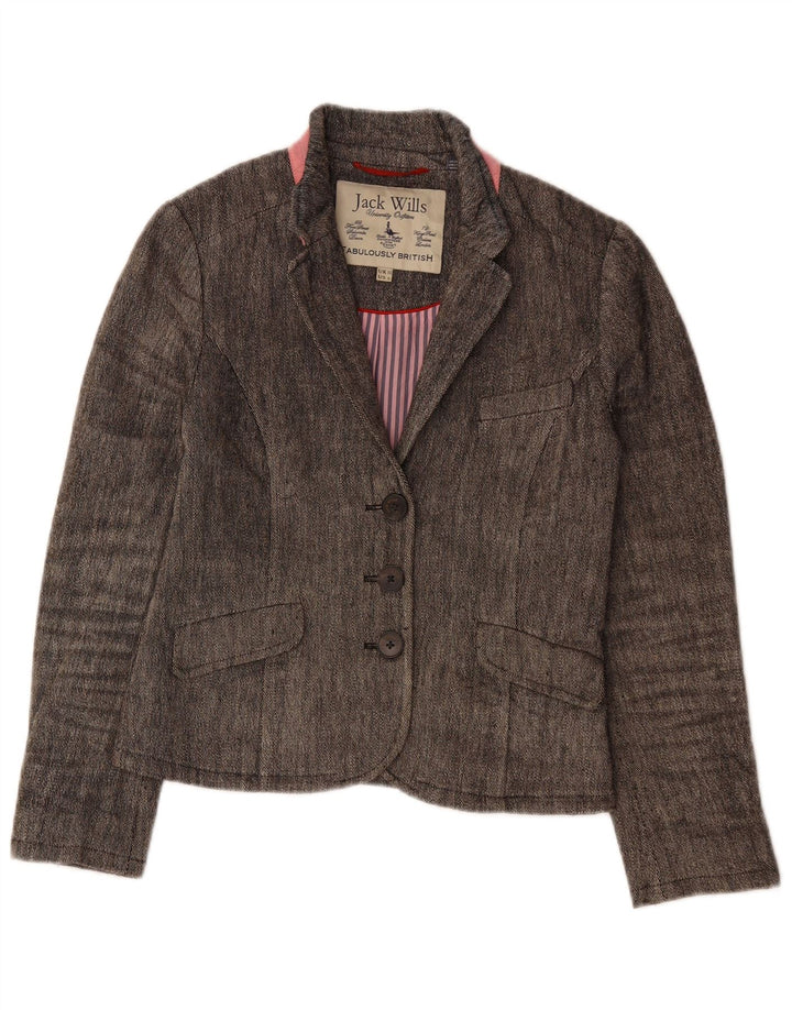 JACK WILLS Chaqueta tipo blazer de 3 botones para mujer UK 10 Small Grey Linen