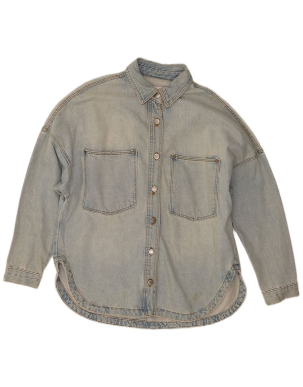 Zara Mujer Camisa Vaquera Extragrande UK 10 Small Algodón Azul