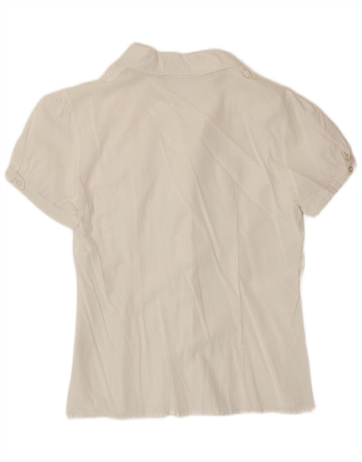 Benetton Blusa Camisera De Manga Corta Con Volantes En La Parte Delantera UK 42 Medium White