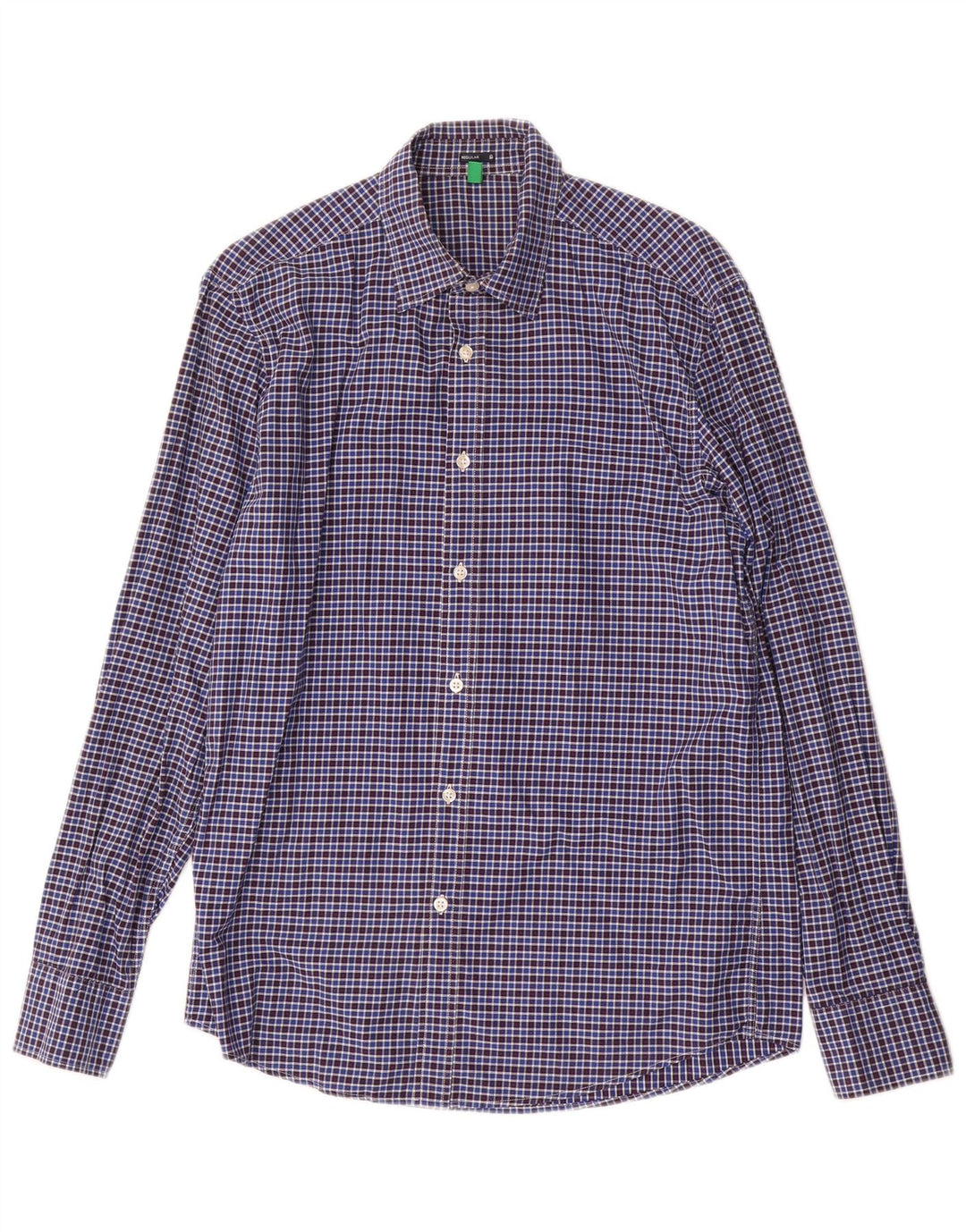 Benetton Hombre Camisa Regular Fit Cuadros Azul Medio