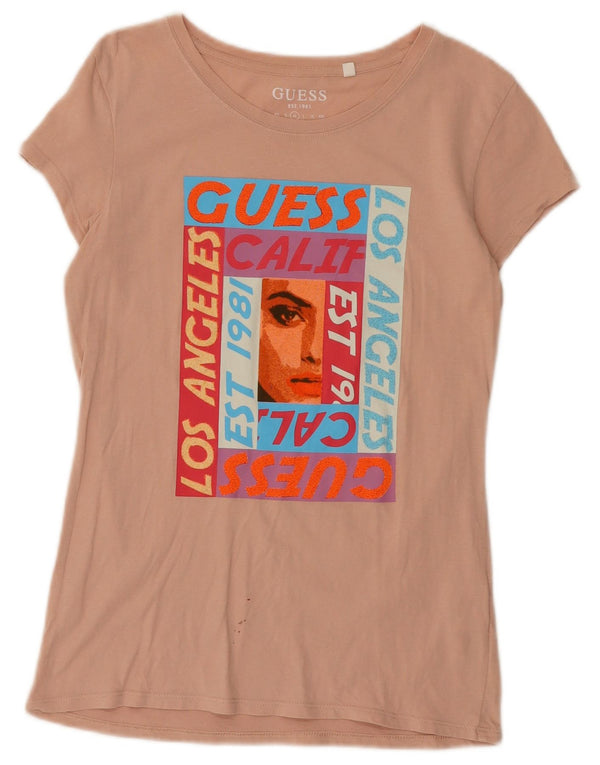 Guess Camiseta gráfica para mujer Top UK 12 Medium Pink Cotton