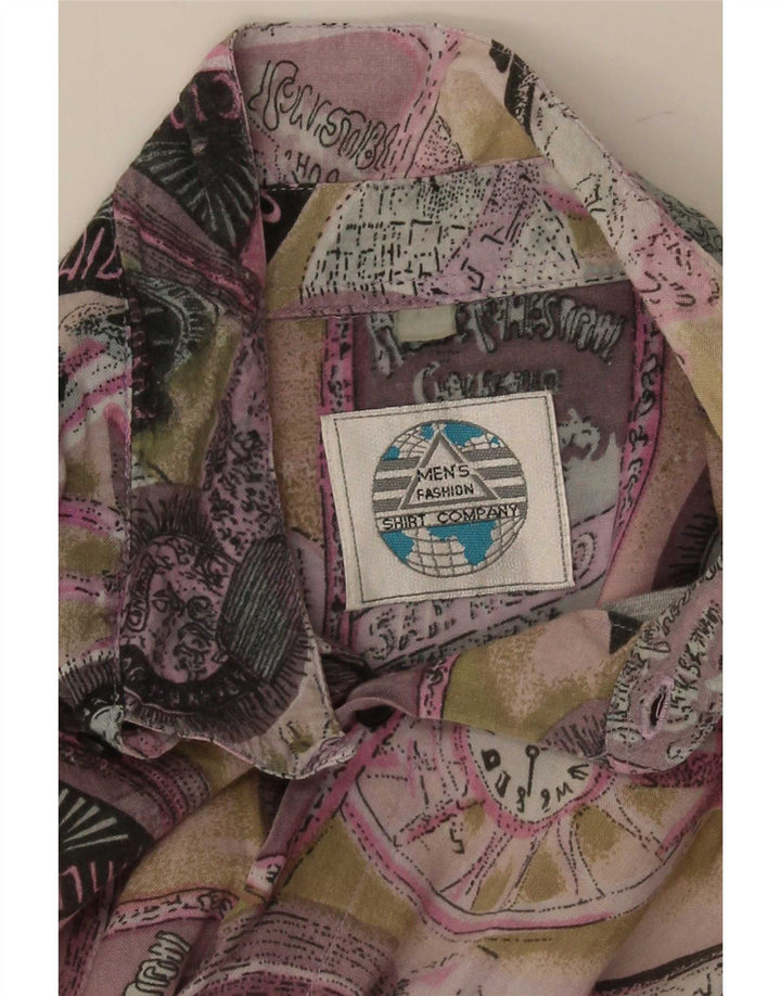 Vintage hombres patrón abstracto camisa de manga corta medio multicolor