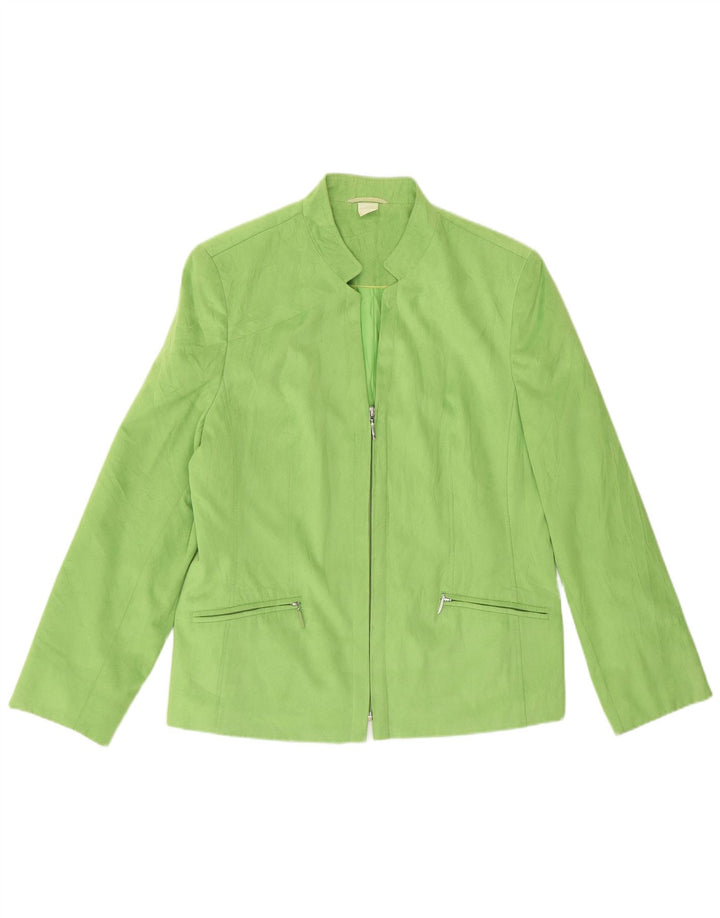 Vintage mujer Blazer chaqueta Reino Unido 12 poliéster verde medio