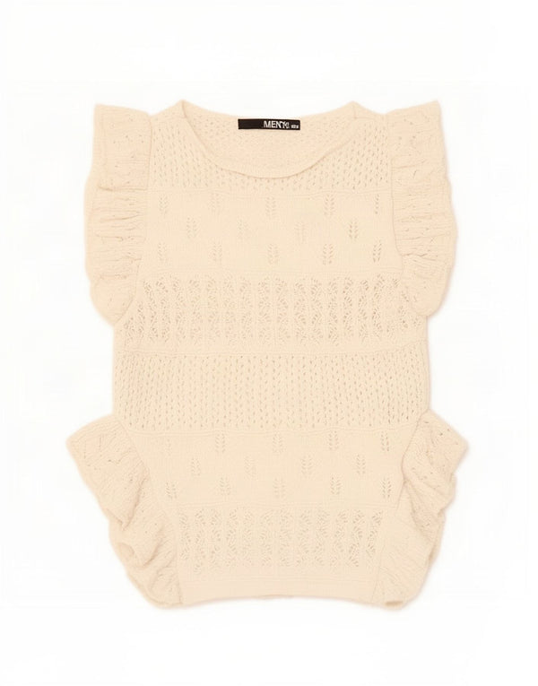 Zara Mujer Crop Vest Tank Top UK 8 Small Beige Poliéster