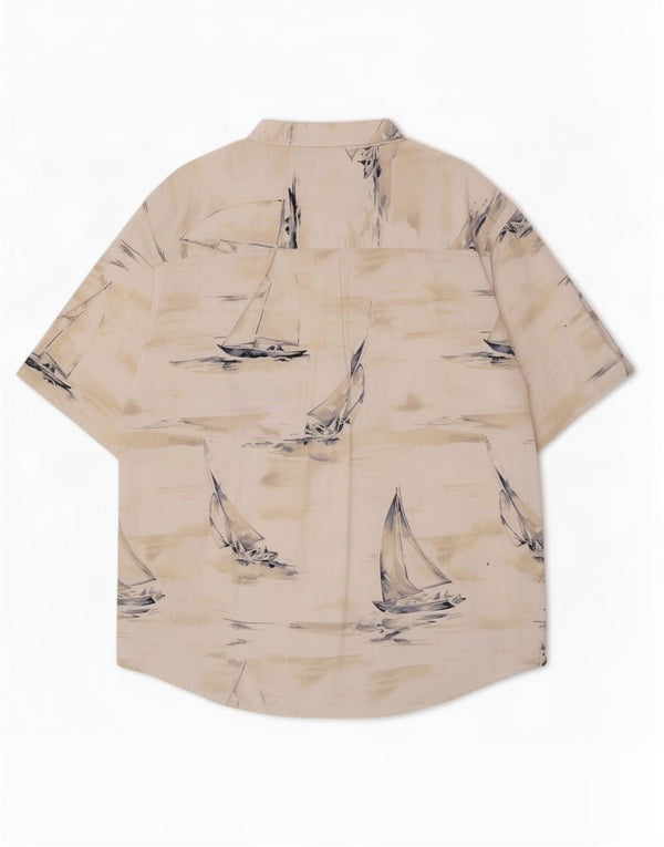 Puritan Camisa de manga corta con estampado abstracto para hombre, algodón beige, 2XL