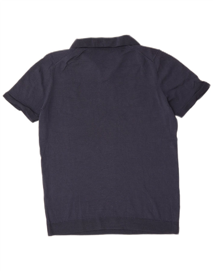 Massimo Dutti Jersey Hombre Manga Corta Cuello Polo Azul Marino Medio