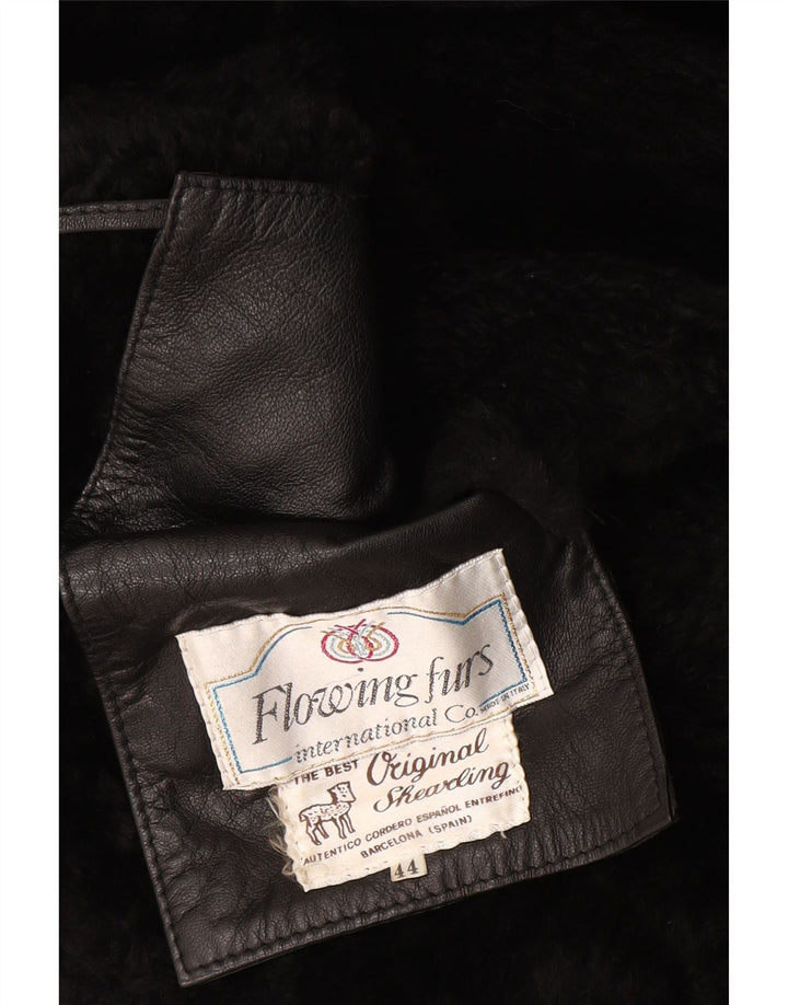 Vintage mujer shearling abrigo IT 44 Medio negro floral shearling