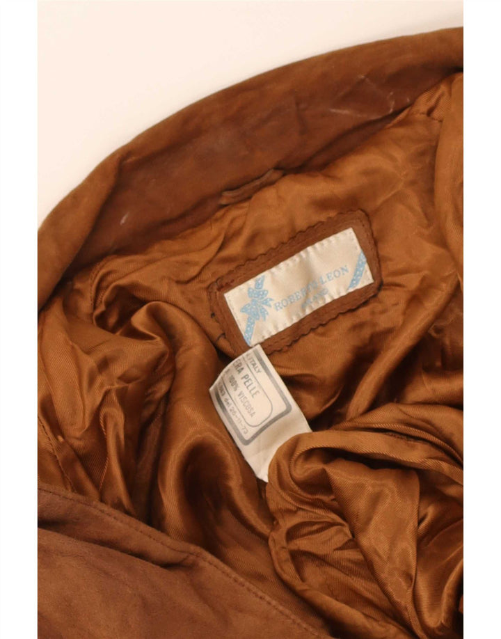 Vintage mujer 2 botones ante Blazer chaqueta Reino Unido 12 cuero beige medio