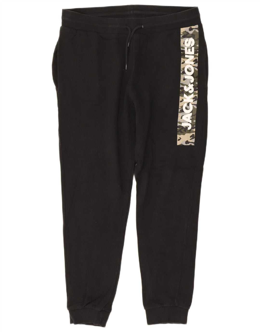JACK & JONES Hombre Pantalones de chándal con estampado gráfico Joggers Large Black Cotton