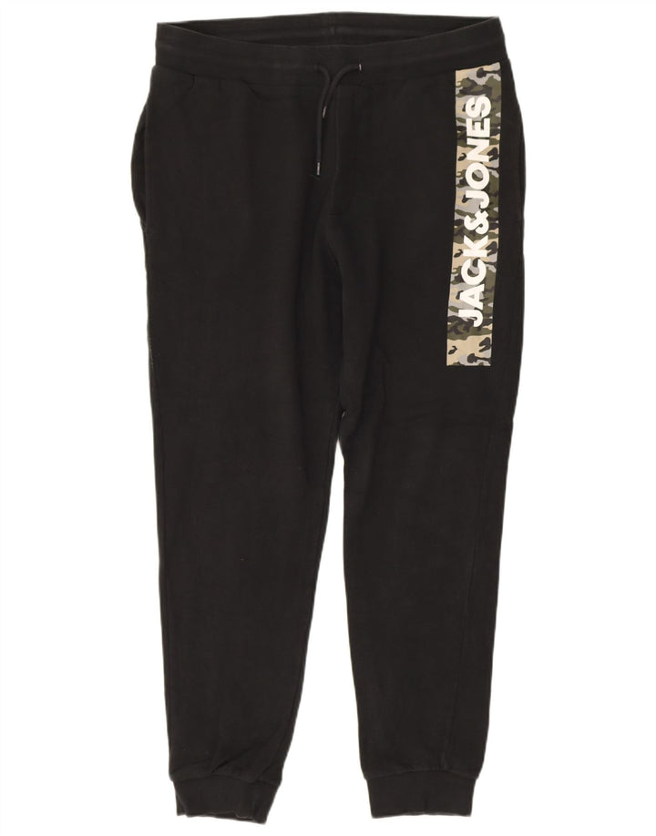 JACK & JONES Hombre Pantalones de chándal con estampado gráfico Joggers Large Black Cotton
