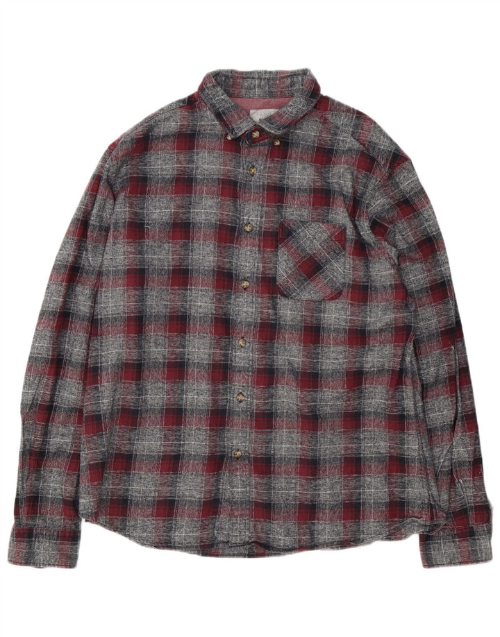 Marks & Spencer Camisa de franela de corte entallado para hombre XL Algodón a cuadros gris