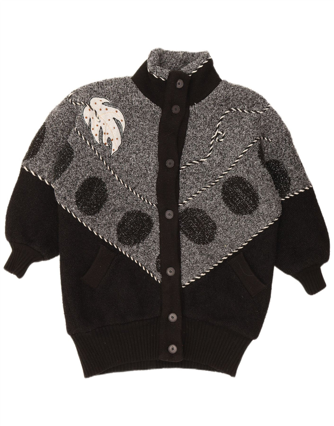 VINTAGE Suéter cárdigan para mujer Reino Unido 22 3XL Bloque de color negro