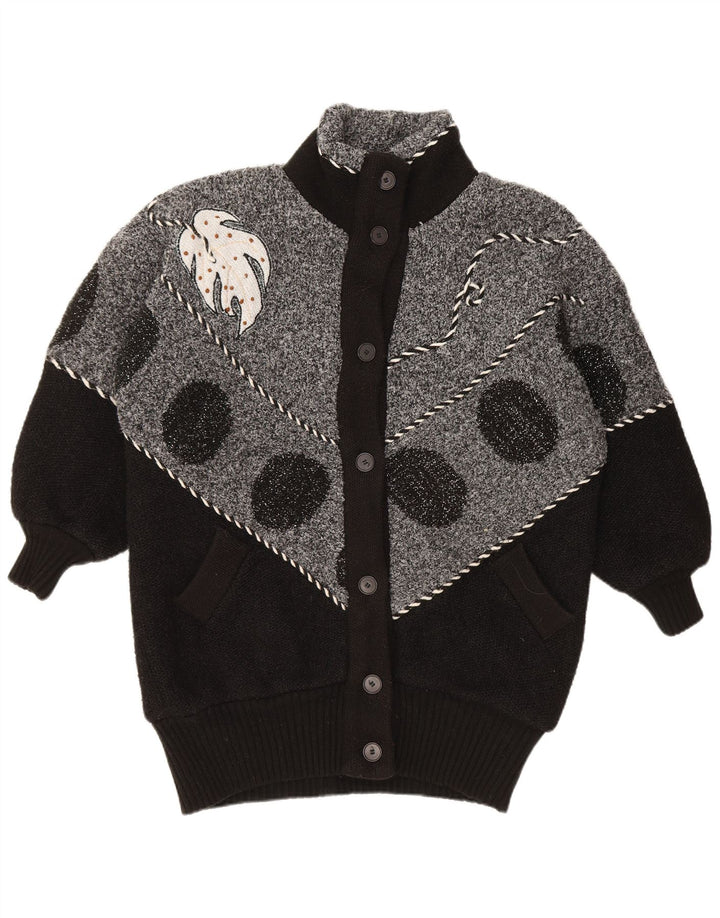 VINTAGE Suéter cárdigan para mujer Reino Unido 22 3XL Bloque de color negro