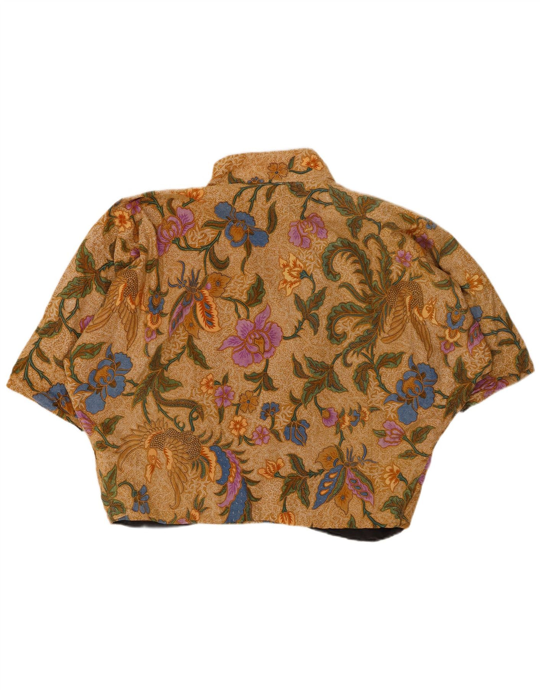 VINTAGE Mujer Manga Corta Bolero Top UK 20 2XL Algodón Floral Marrón