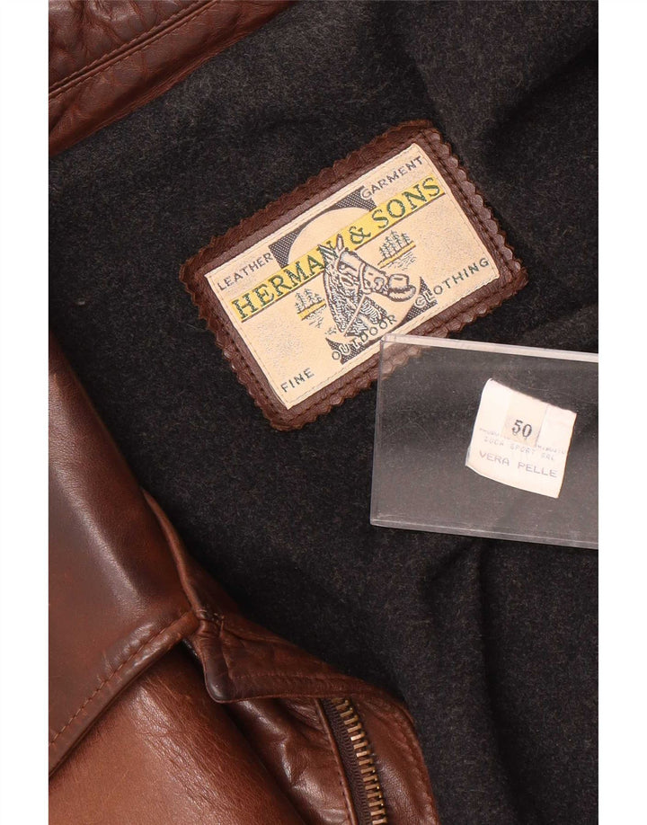Herman & Sons Chaqueta de cuero para hombre IT 50 grande marrón