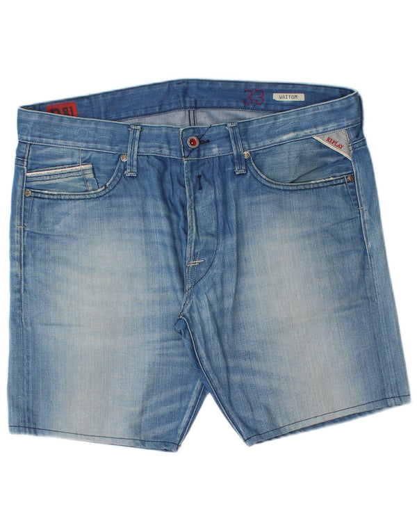 Replay Mens Waitom Denim Shorts W33 Algodón Azul Grande