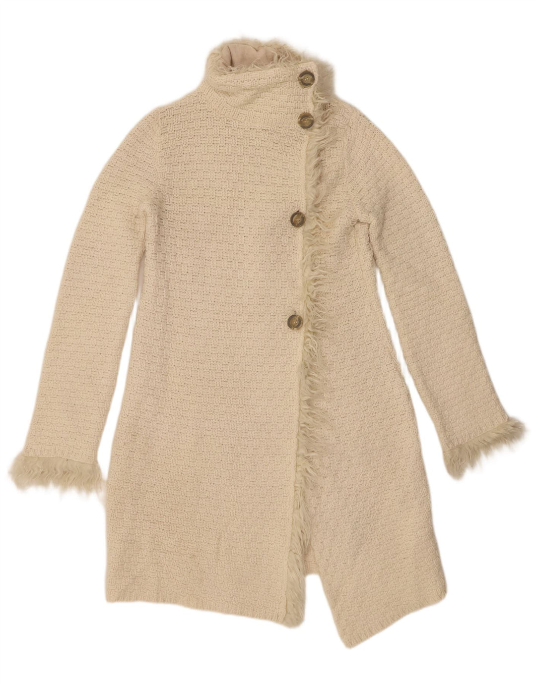 Zara Mujer Longline Cardigan Suéter UK 12 Medium Off White Lana