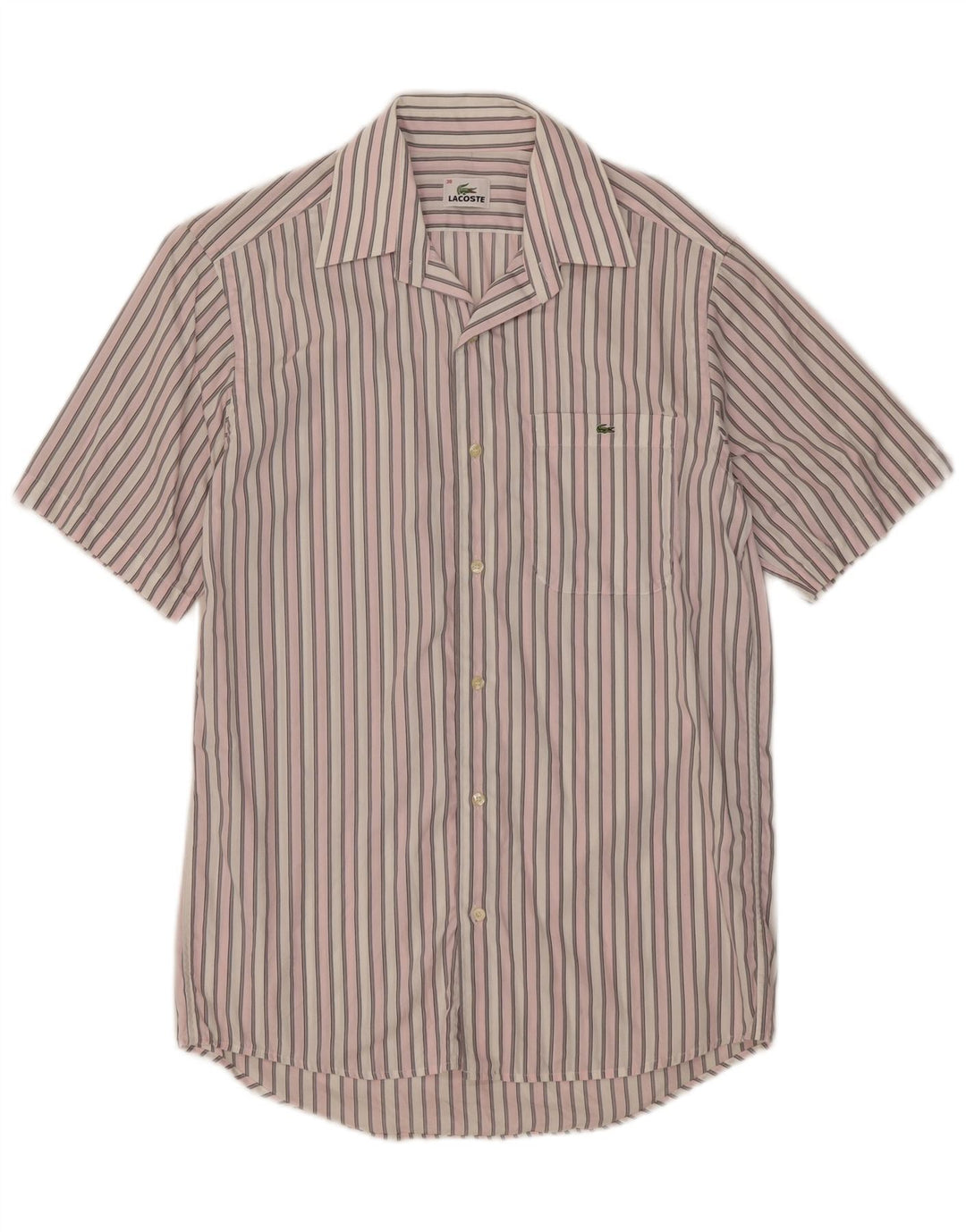 Camisa Lacoste Hombre Manga Corta Talla 38 Algodón Rayas Rosa Medio
