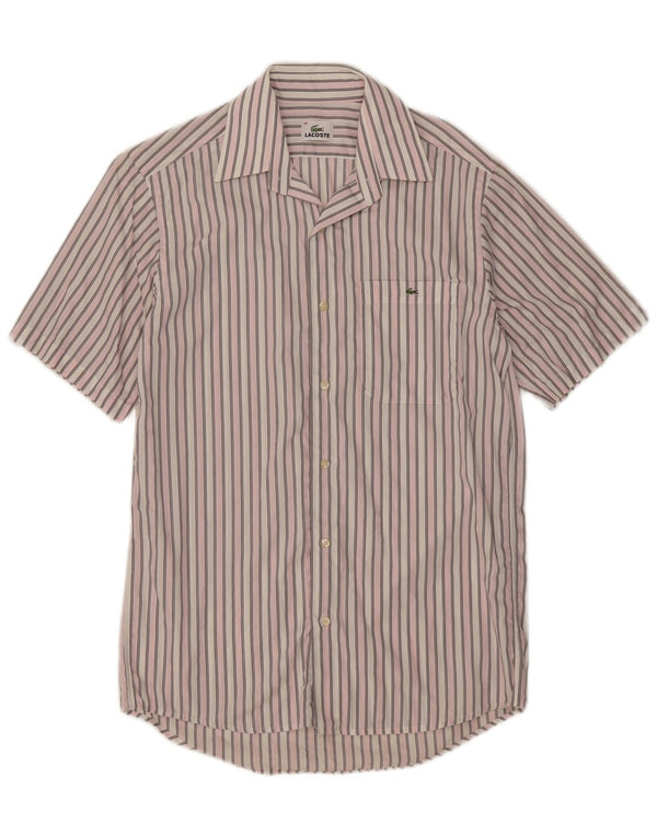 Camisa Lacoste Hombre Manga Corta Talla 38 Algodón Rayas Rosa Medio