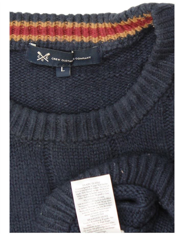 CREW CLOTHING Suéter de cuello redondo para hombre grande azul marino acrílico