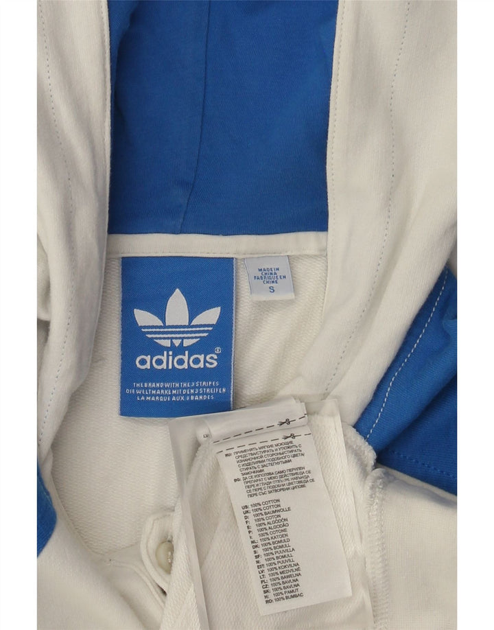 Adidas Hombre Sudadera Con Capucha Y Cuello Con Botones Jersey Pequeño Blanco Colorblock Algodón