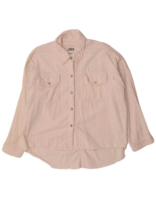 Zara Mujer Camisa De Pana Extragrande UK 10 Small White Cotton
