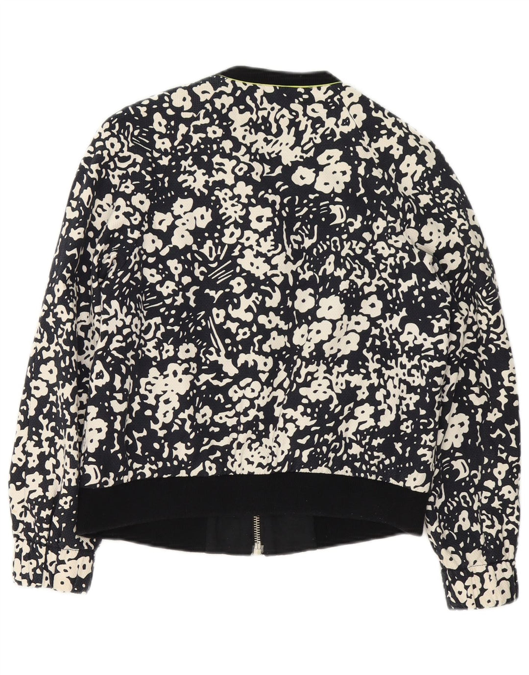 Zara Chaqueta Bomber con Cremallera Completa para Mujer UK 44 Mediana Algodón Floral Negro