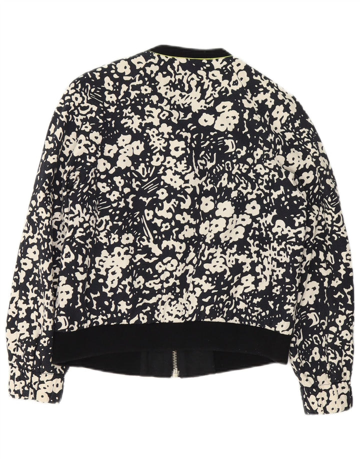 Zara Chaqueta Bomber con Cremallera Completa para Mujer UK 44 Mediana Algodón Floral Negro