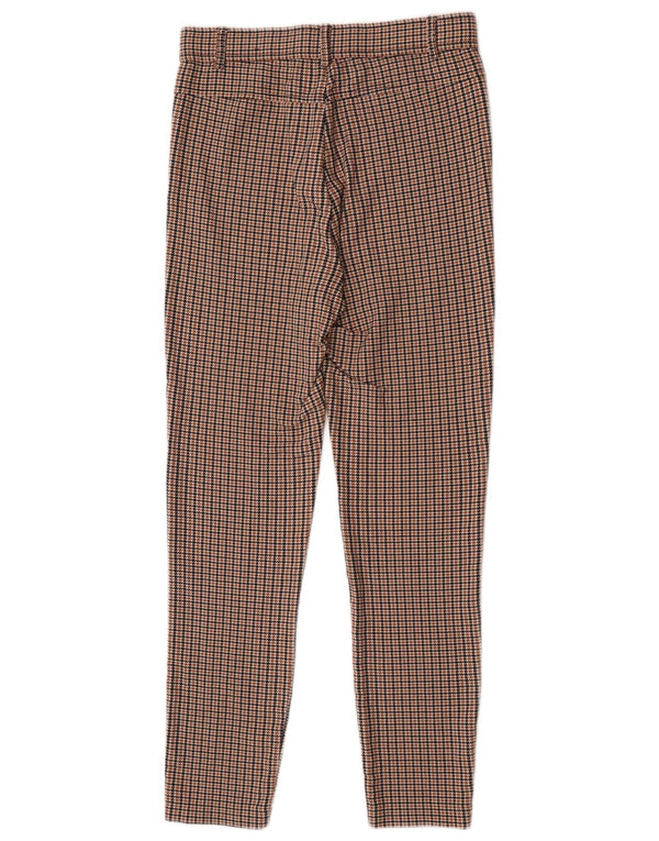 Zara Mujer Pantalón Casual Slim Medium W28 L27 Marrón Pata De Gallo Viscosa