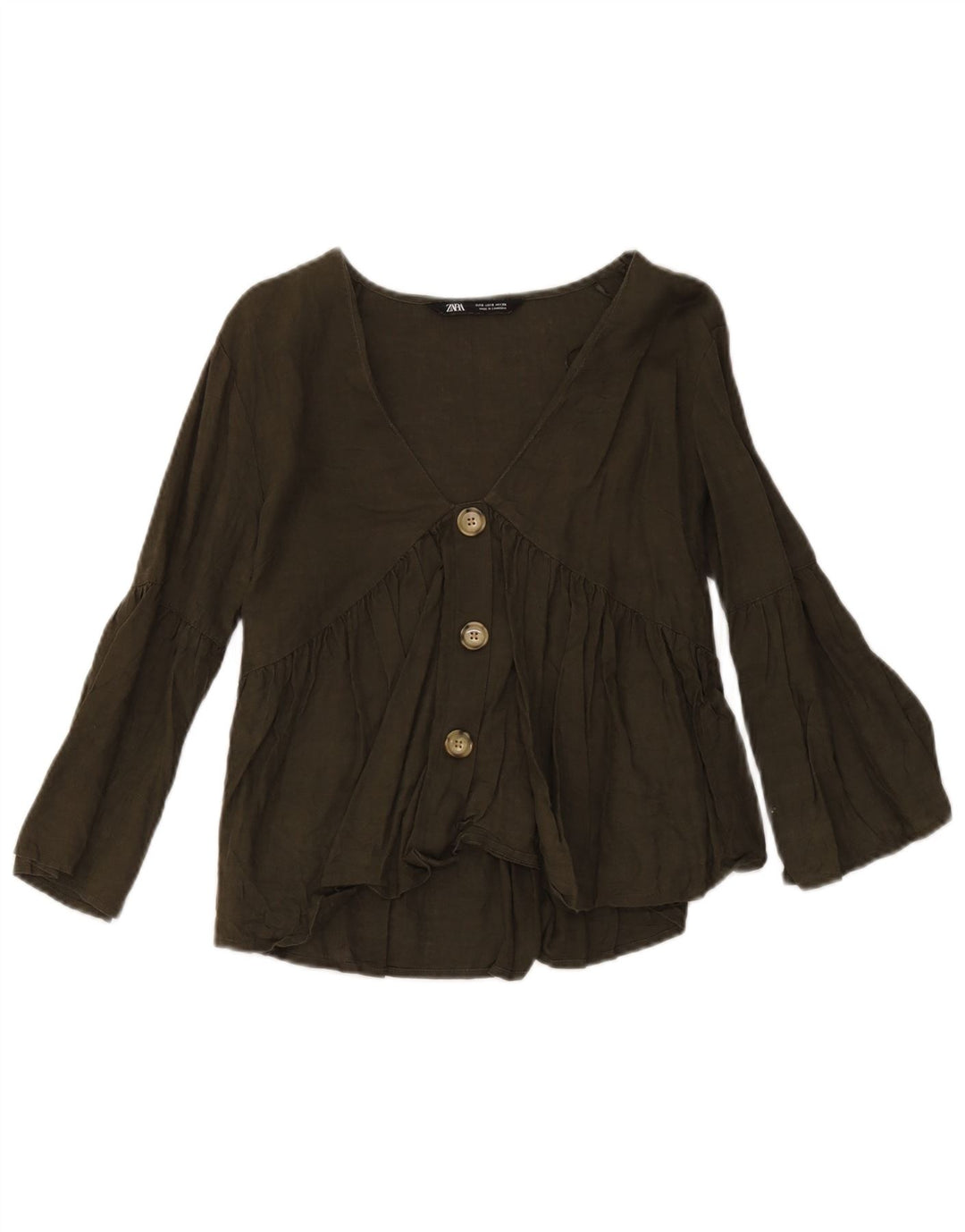 Zara Mujer Blusa Camisa UK 10 Small Lino Verde
