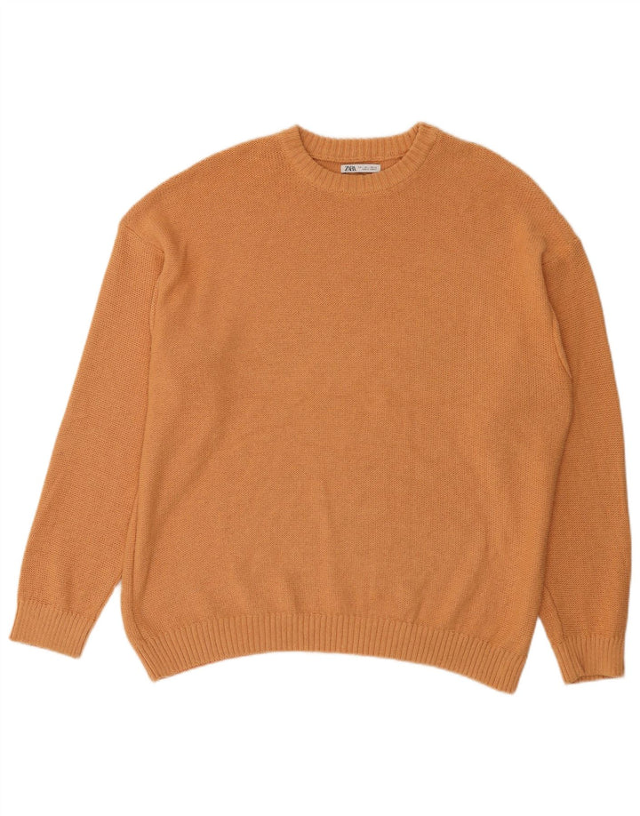 Zara Hombre Jersey Cuello Redondo Jersey Grande Algodón Naranja