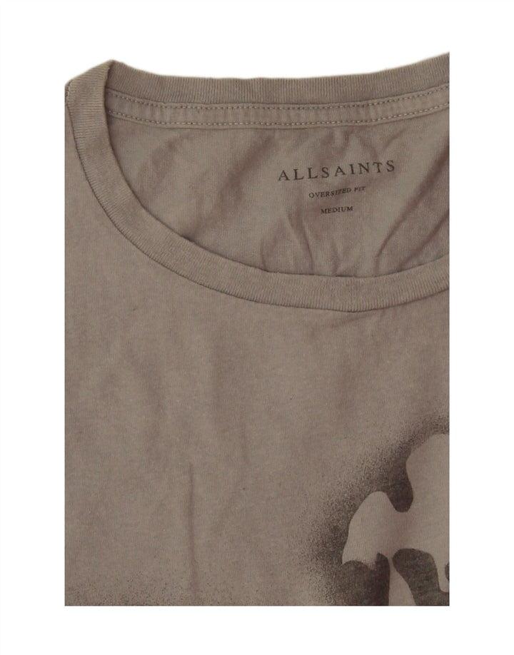 All Saints Camiseta con gráfico extragrande para hombre Top de algodón teñido anudado en gris medio
