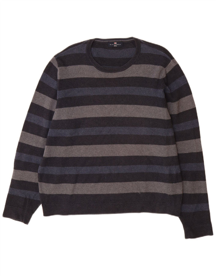 Marks & Spencer - Jersey de cuello redondo para hombre, color azul marino a rayas