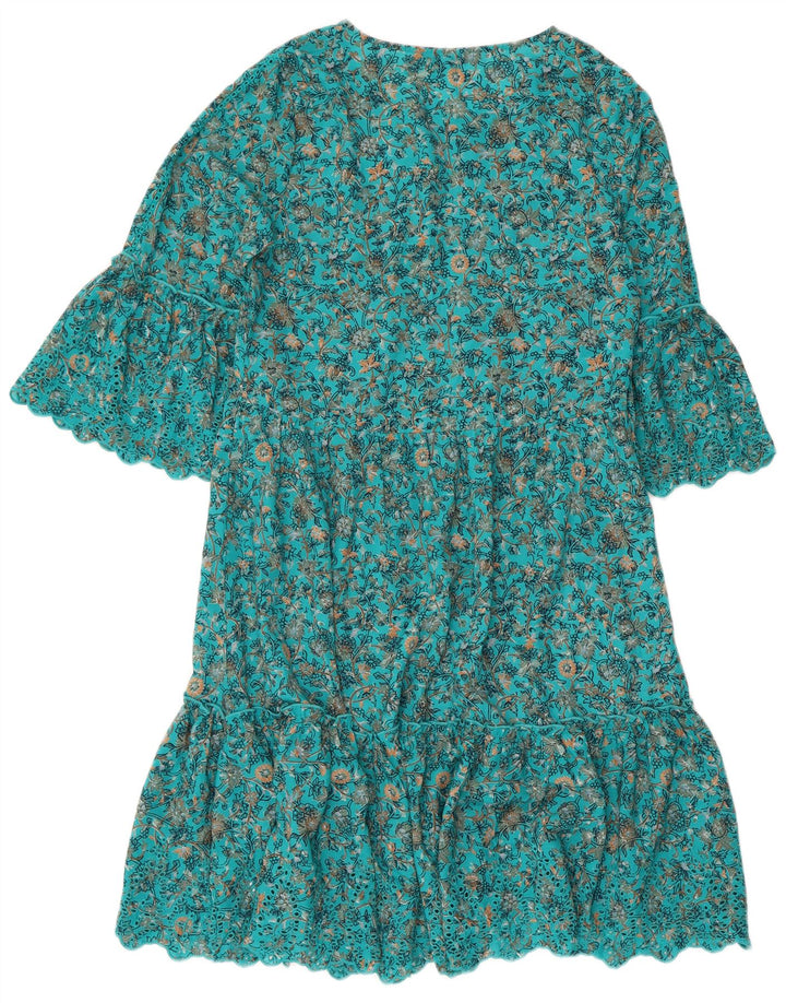 NEXT Vestido acampanado de manga 3/4 para mujer UK 40 Poliéster floral azul medio