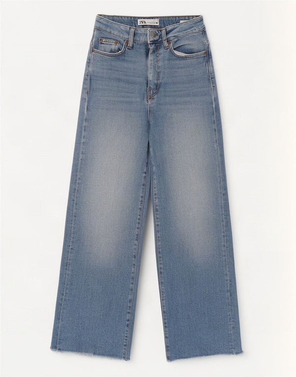 Zara Womens High Waist Wide Leg Jeans EU 34 2XS W24 L27 Blue