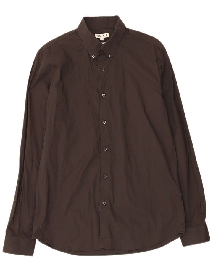 Camisa Reiss Slim Fit De Algodón Negro Grande Para Hombre