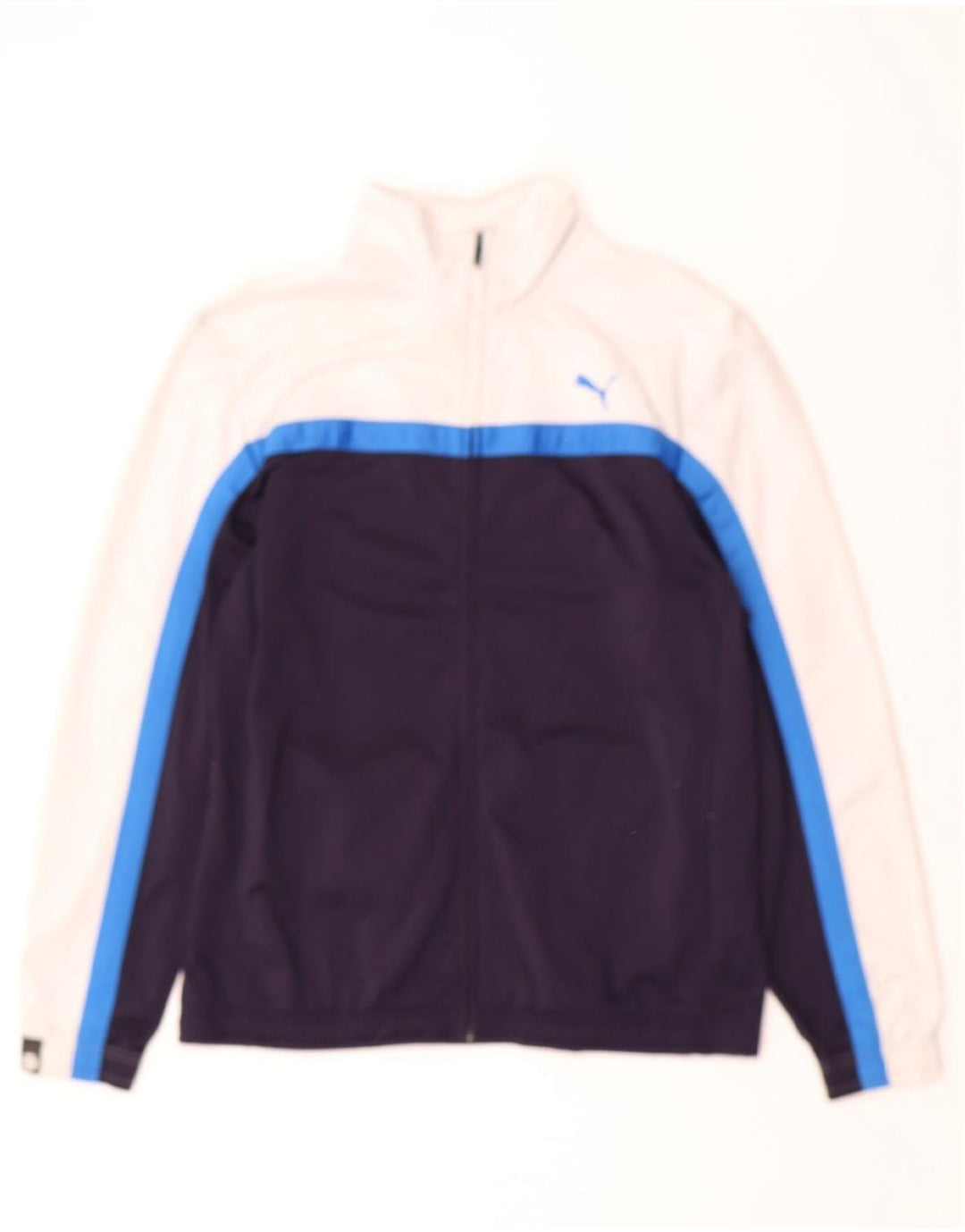 PUMA Mens Tracksuit Top Jacket Large Navy Blue Colourblock Polyester