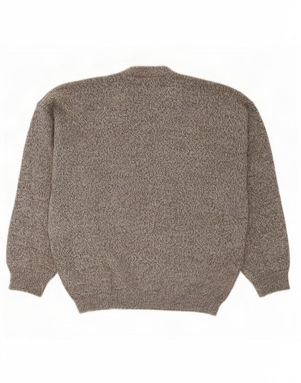 Vintage hombres cuello redondo jersey suéter grande gris geométrico